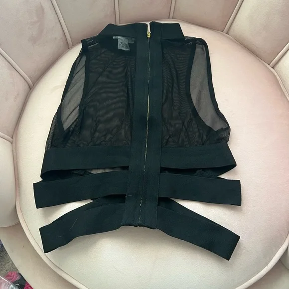 Iheartraves Black Sheer Top with Gold Zipper - Picture 5 of 5